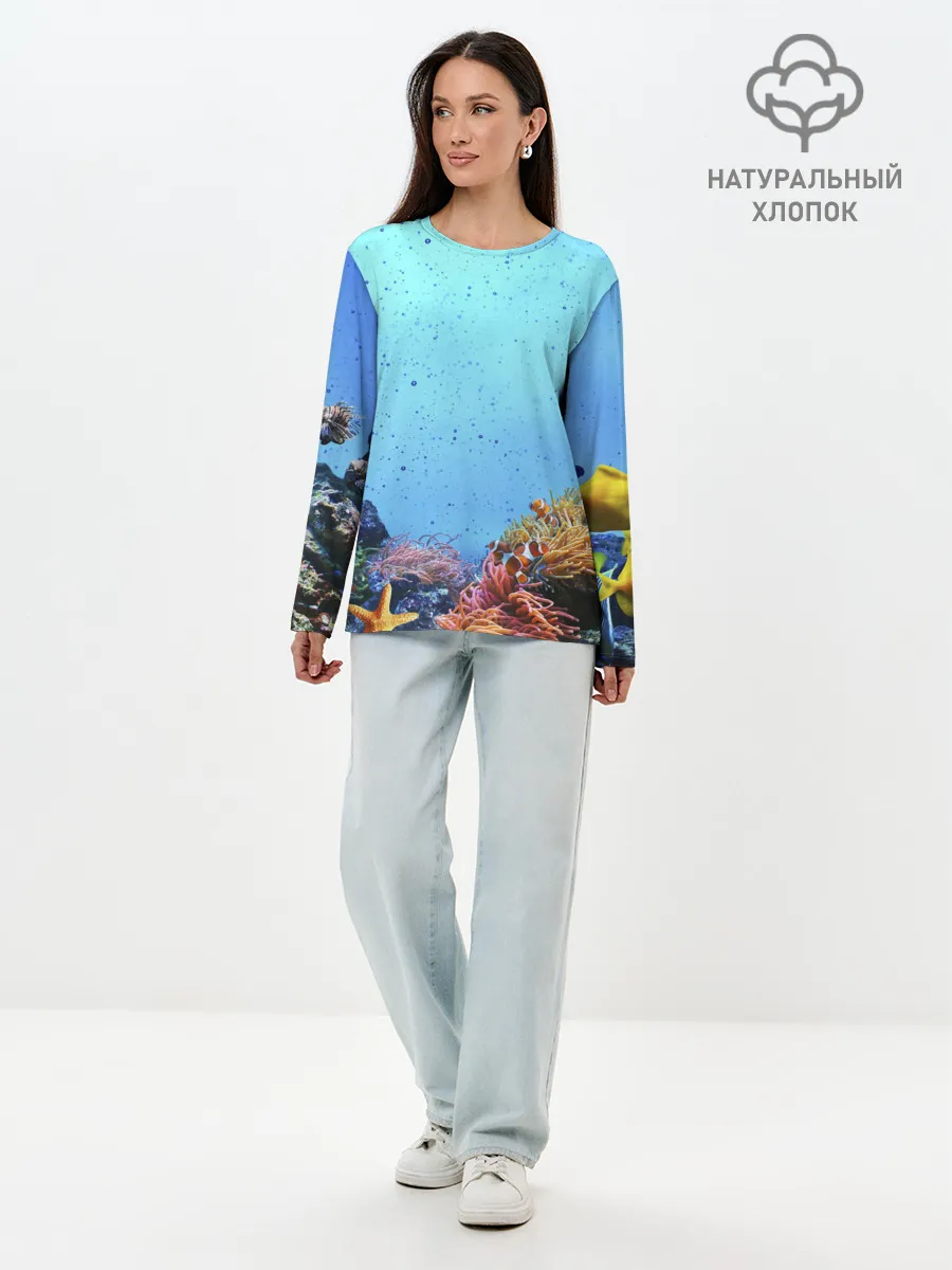 Лонгслив женский. Хлопок / Подводный мир