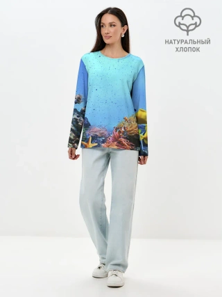 Лонгслив женский. Хлопок / Подводный мир