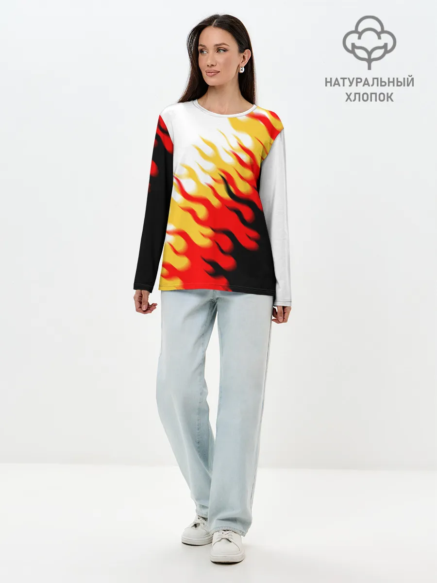 Лонгслив женский. Хлопок / ОГОНЬ.