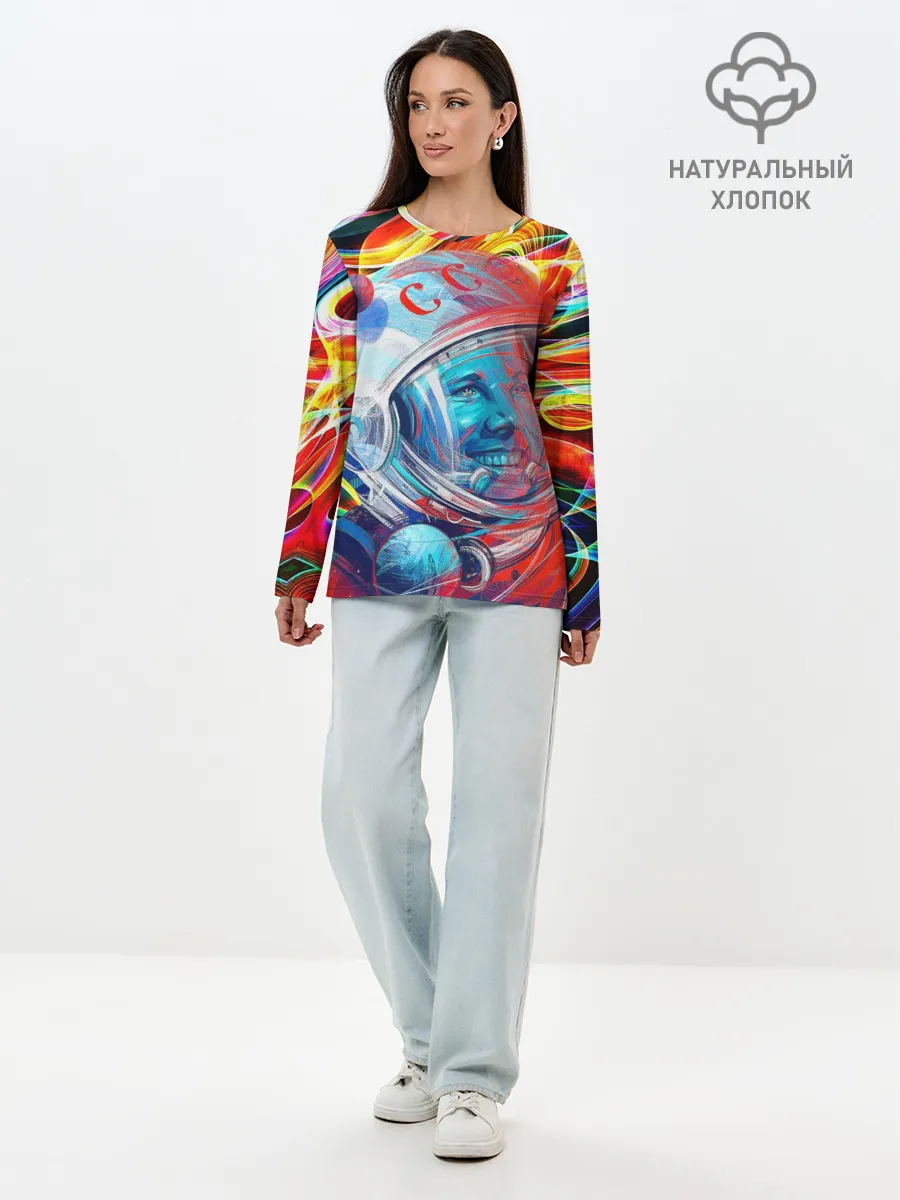 Лонгслив женский. Хлопок / Юрий Гагарин | Всплеск Цветов
