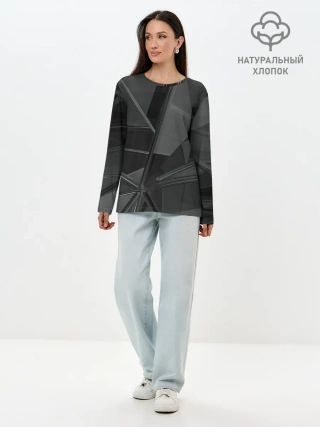 Лонгслив женский. Хлопок / Stone | Black