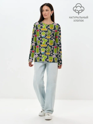 Лонгслив женский. Хлопок / Кактусы