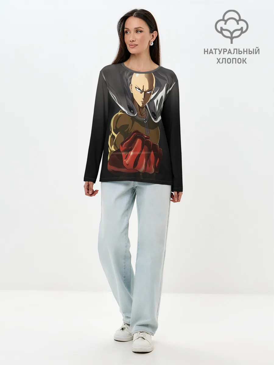 Лонгслив женский. Хлопок / ярость Сайтамы