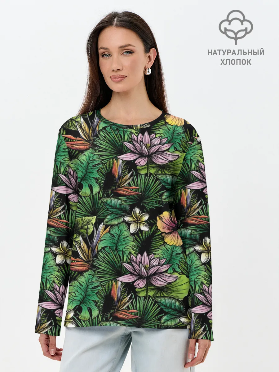Лонгслив женский. Хлопок / Летние цветы