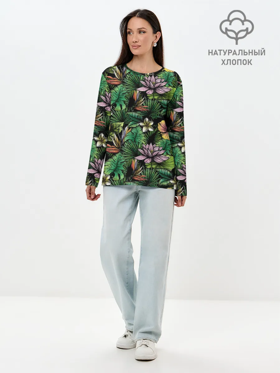 Лонгслив женский. Хлопок / Летние цветы