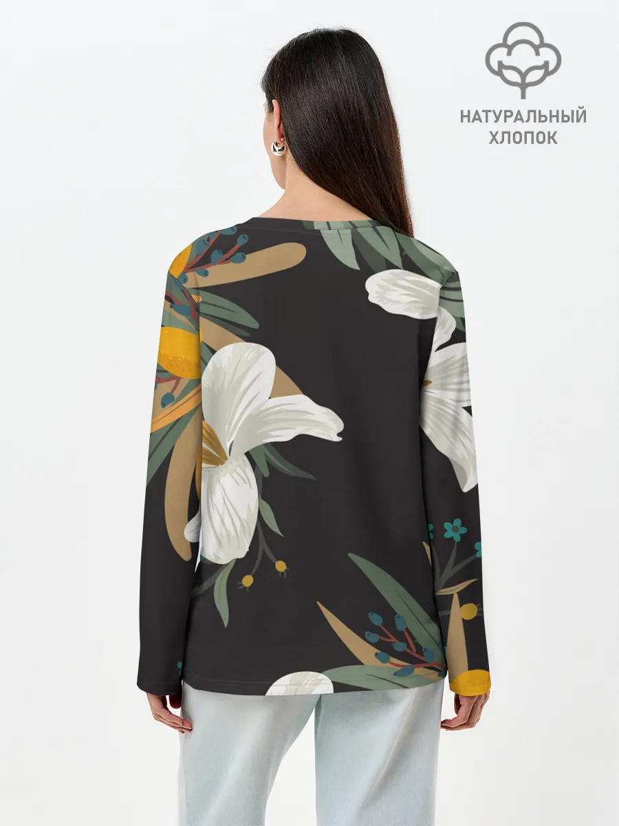 Лонгслив женский. Хлопок / Цветочный арт