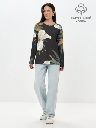 Лонгслив женский. Хлопок / Цветочный арт
