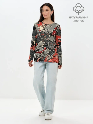 Лонгслив женский. Хлопок / Dsquared tatoo DRAGON