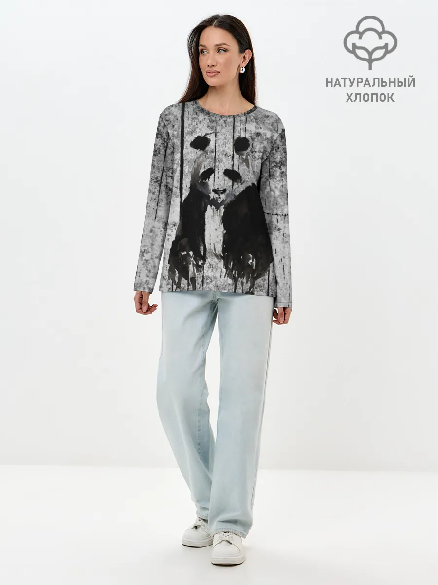 Лонгслив женский. Хлопок / Грустная Панда