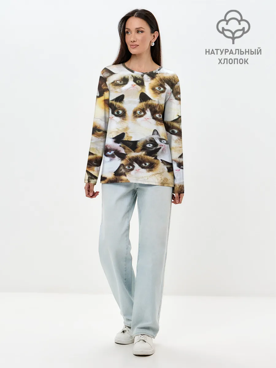 Лонгслив женский. Хлопок / КОТ МЕМ