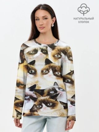 Лонгслив женский. Хлопок / КОТ МЕМ