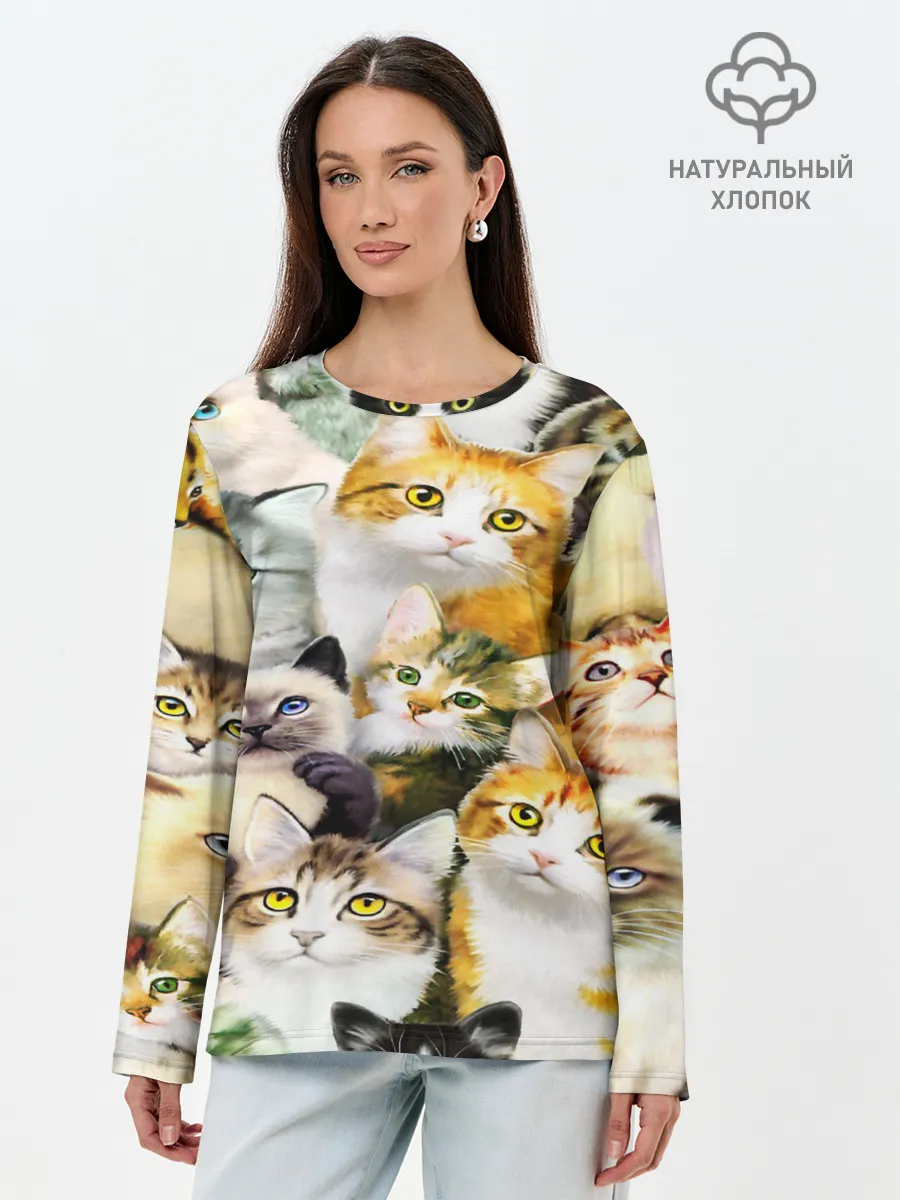 Лонгслив женский. Хлопок / КОТЫ