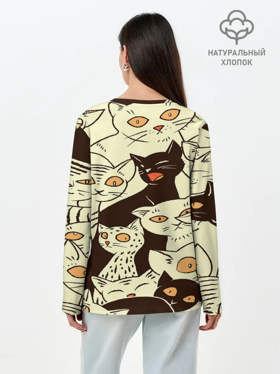 Лонгслив женский. Хлопок / КОТЯТА ПАТТЕРН