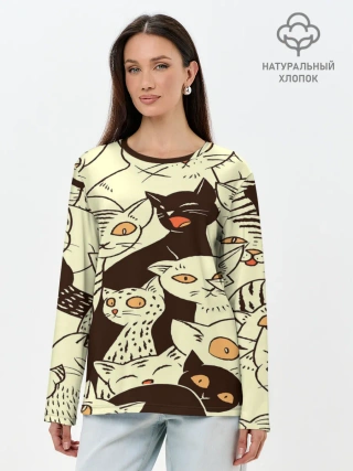 Лонгслив женский. Хлопок / КОТЯТА ПАТТЕРН