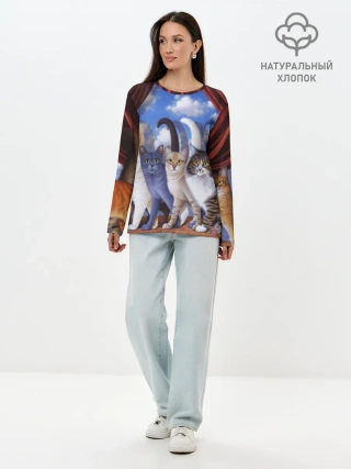 Лонгслив женский. Хлопок / Коты