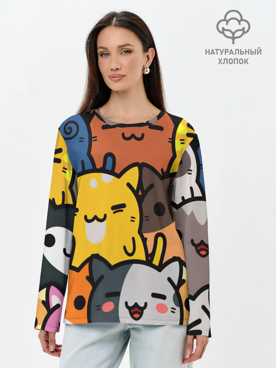 Лонгслив женский. Хлопок / КОТЕЙКИ