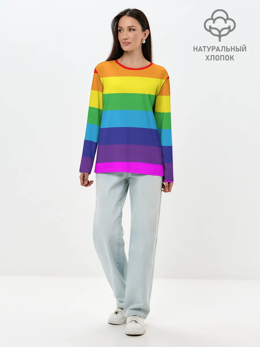 Лонгслив женский. Хлопок / ЦВЕТНЫЕ ЛИНИИ