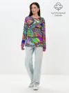 Лонгслив женский. Хлопок / Дудлы узор разноцветный хиппи