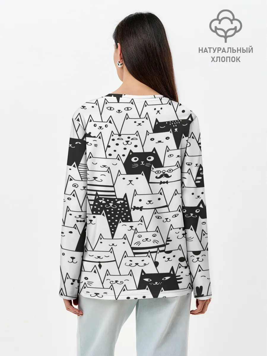 Лонгслив женский. Хлопок / КОТЫ BLACK