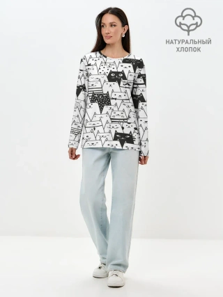 Лонгслив женский. Хлопок / КОТЫ BLACK