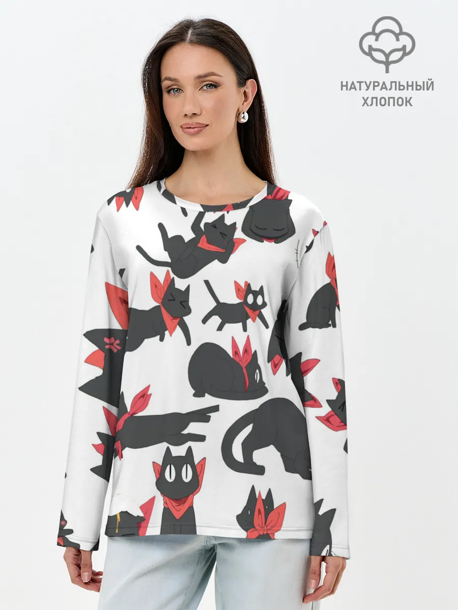 Лонгслив женский. Хлопок / Черный котик