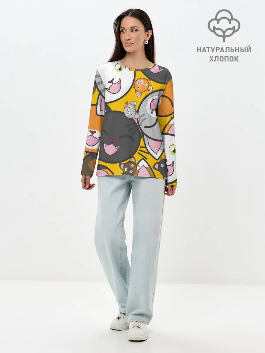 Лонгслив женский. Хлопок / КОТЫ