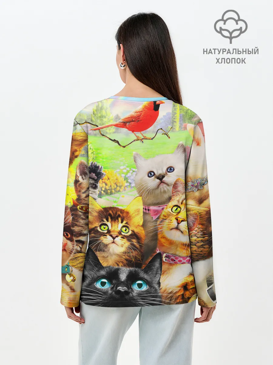 Лонгслив женский. Хлопок / КОТЫ