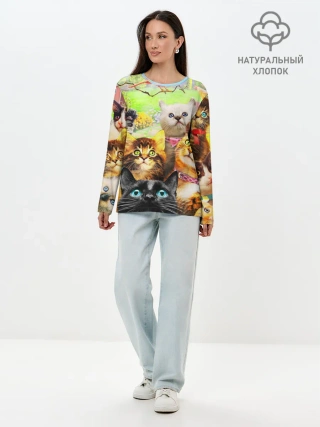 Лонгслив женский. Хлопок / КОТЫ