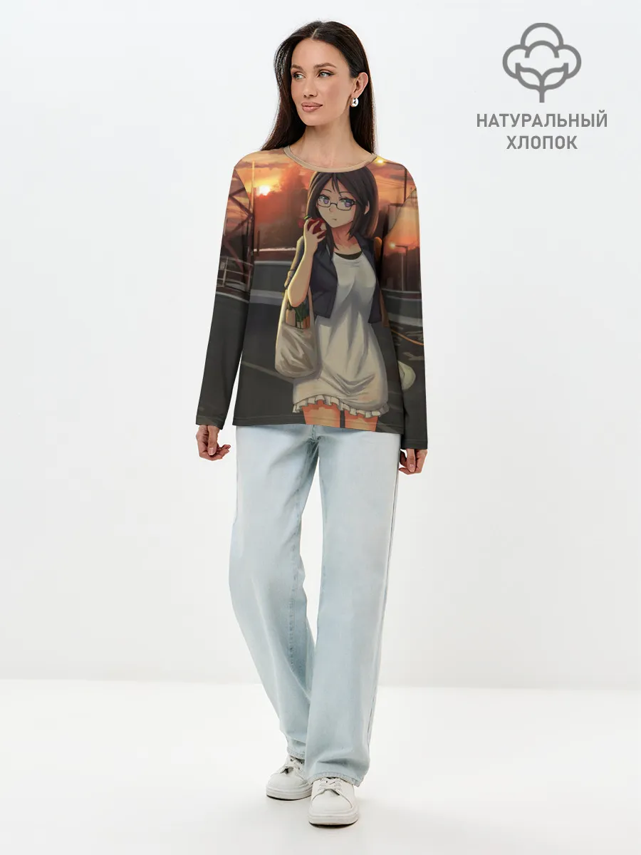 Лонгслив женский. Хлопок / Девочка с продуктами