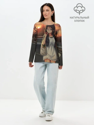 Лонгслив женский. Хлопок / Девочка с продуктами