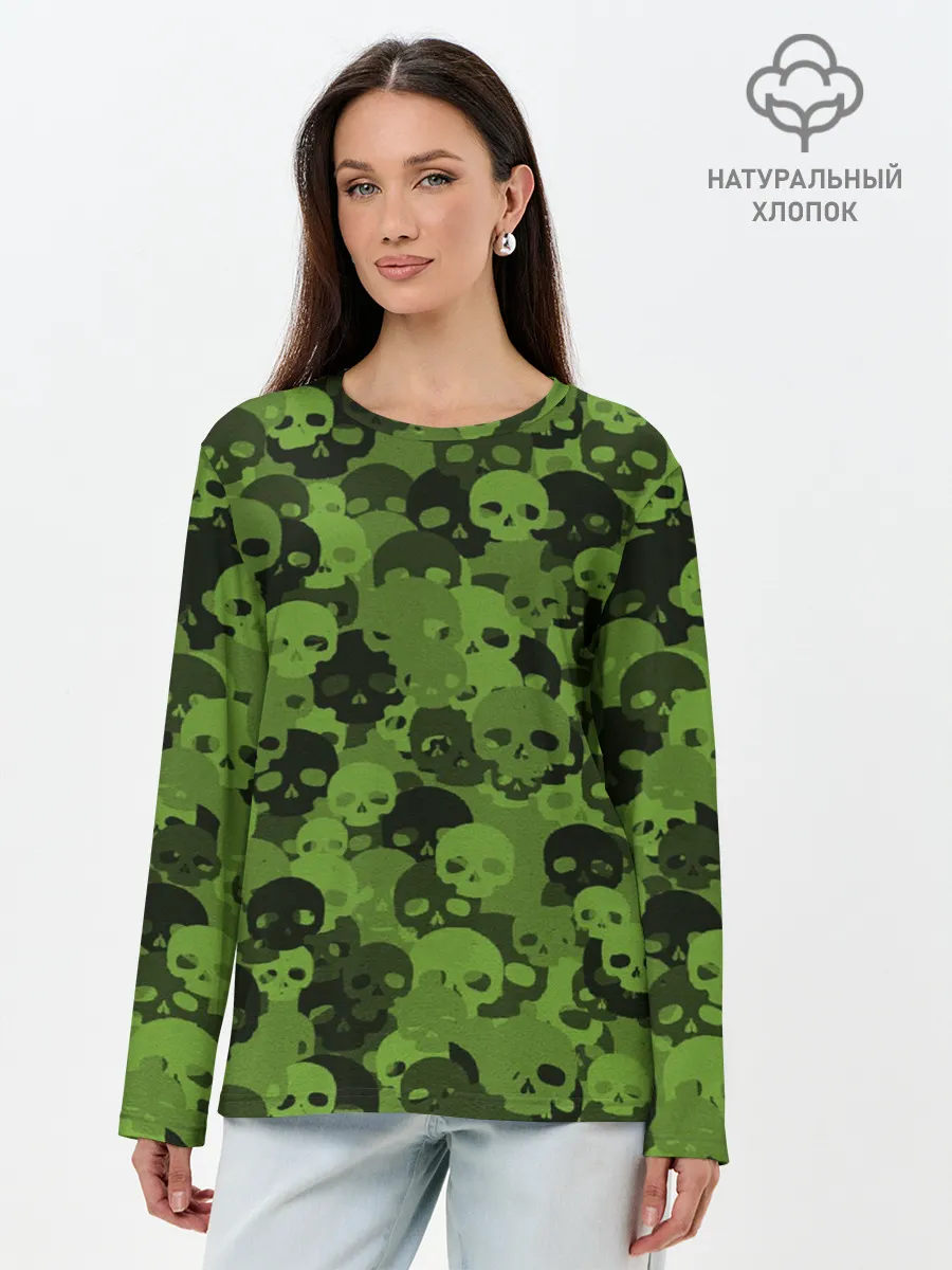 Лонгслив женский. Хлопок / Камуфляж Черепа | Текстура