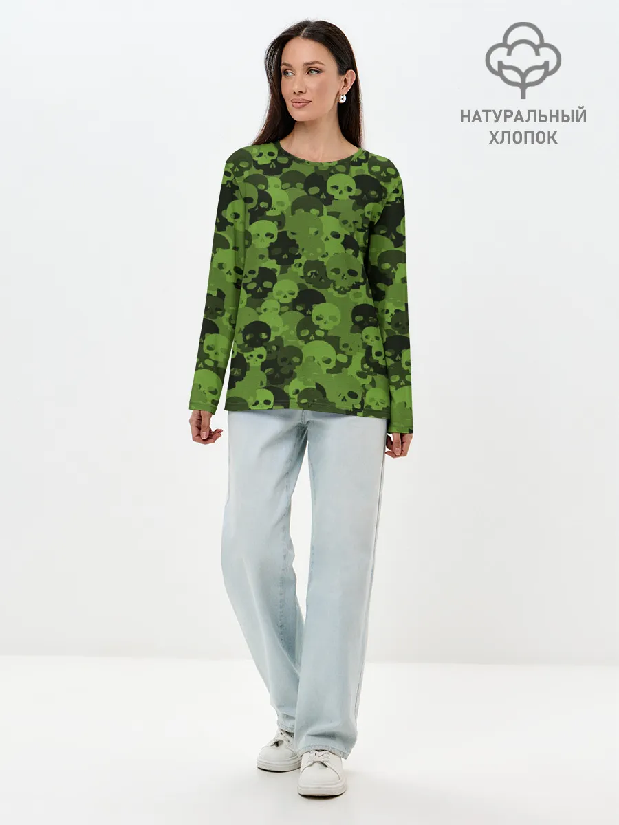 Лонгслив женский. Хлопок / Камуфляж Черепа | Текстура