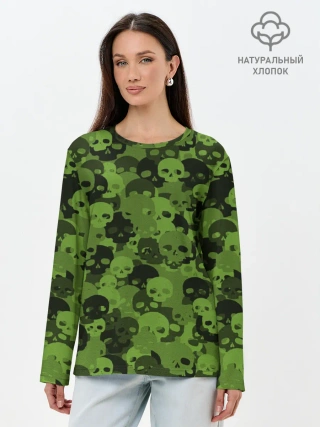 Лонгслив женский. Хлопок / Камуфляж Черепа | Текстура