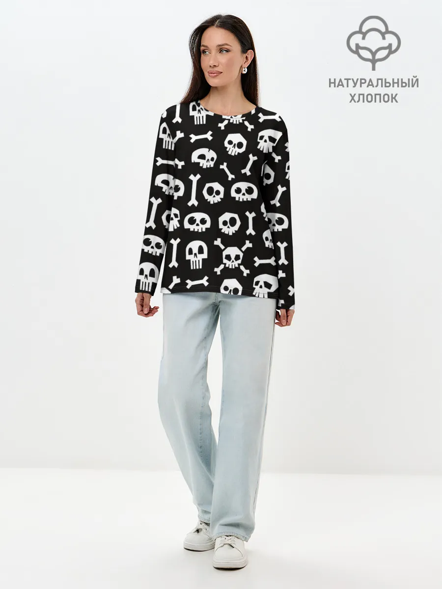Лонгслив женский. Хлопок / Черепушки