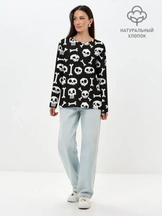Лонгслив женский. Хлопок / Черепушки
