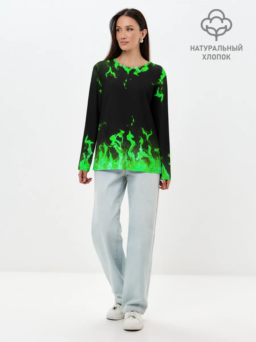 Лонгслив женский. Хлопок / GREEN FIRE | ОГОНЬ