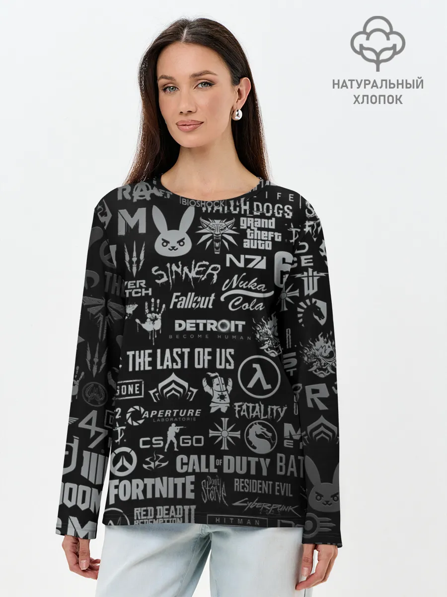 Лонгслив женский. Хлопок / ЛОГОТИПЫ ИГР / LOGO GAMES