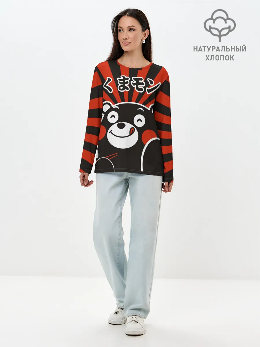 Лонгслив женский. Хлопок / Kumamon довольный