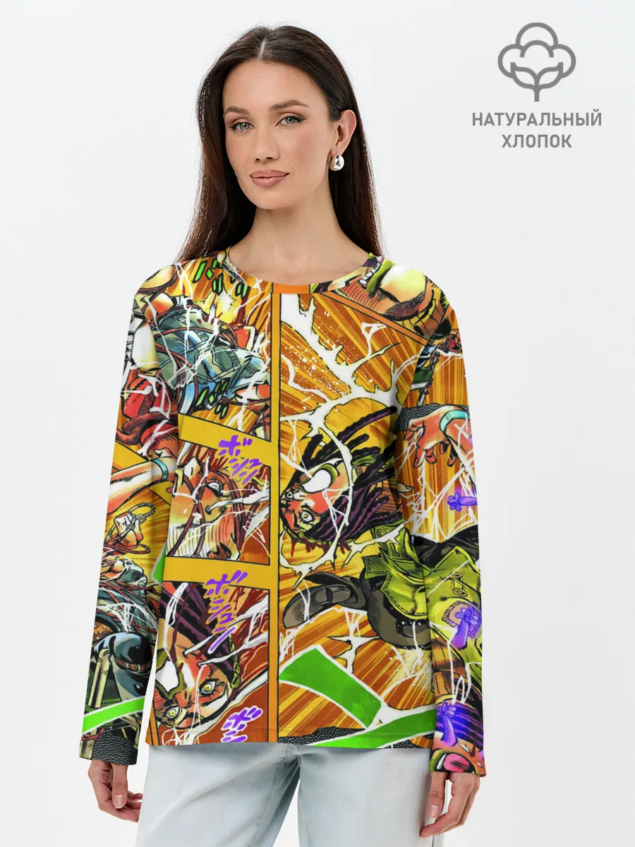 Лонгслив женский. Хлопок / Оранжевый комикс JoJo