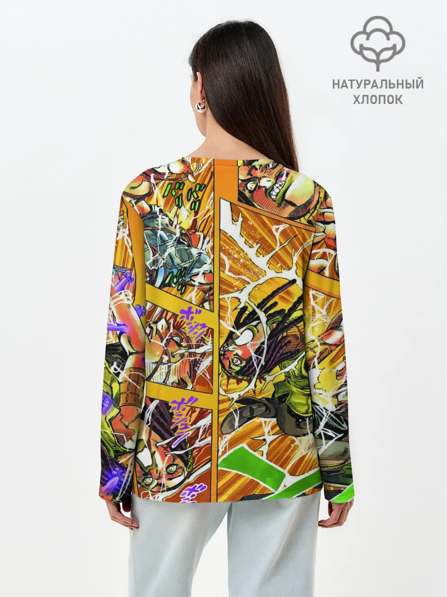 Лонгслив женский. Хлопок / Оранжевый комикс JoJo