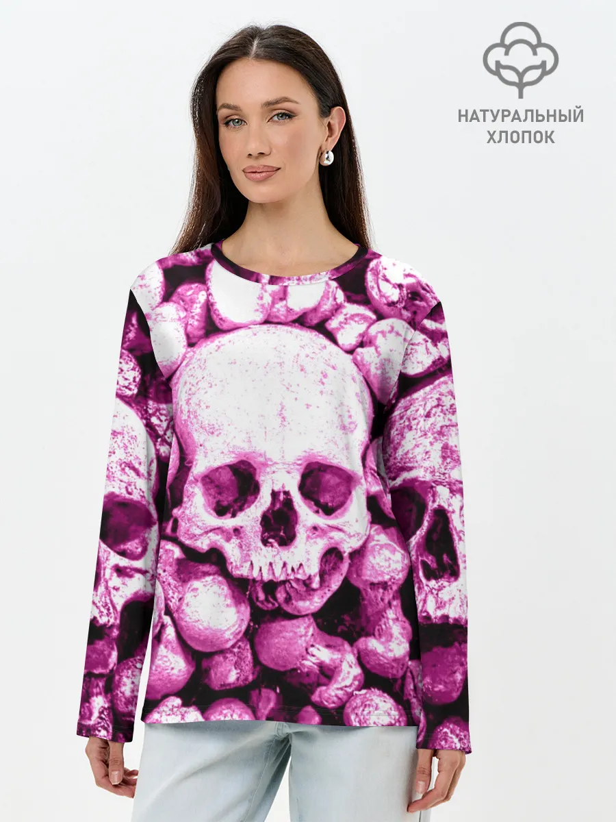 Лонгслив женский. Хлопок / череп