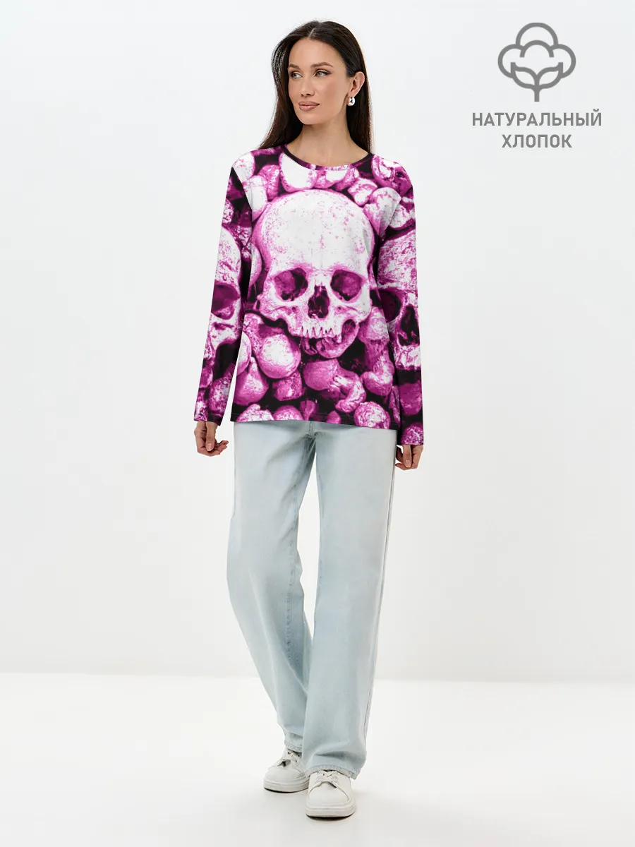 Лонгслив женский. Хлопок / череп