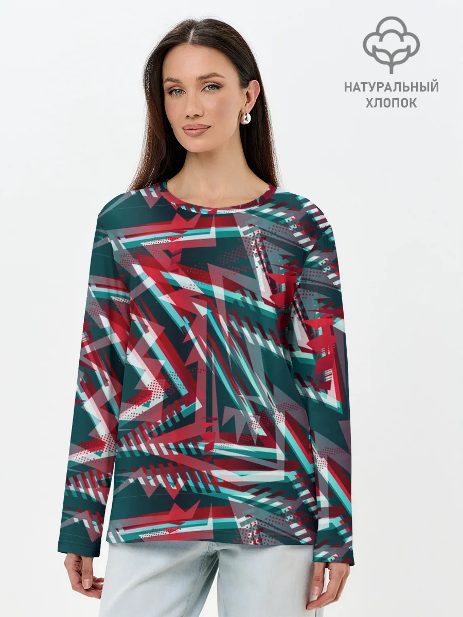 Лонгслив женский. Хлопок / Glitch микс