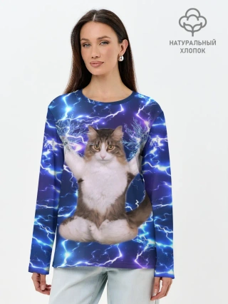 Лонгслив женский. Хлопок / Грозовой Котик