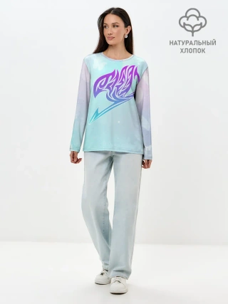 Лонгслив женский. Хлопок / Хвост Феи радужный фон