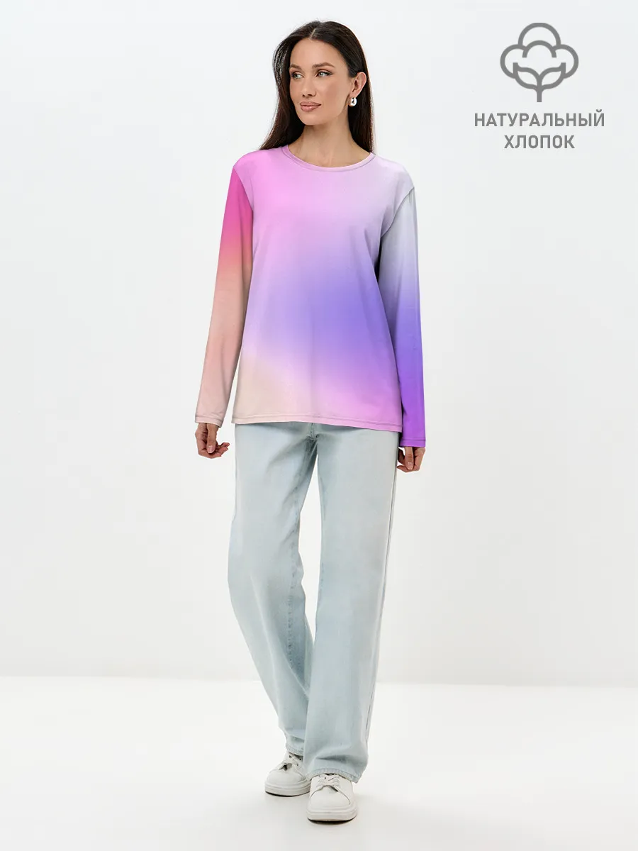 Лонгслив женский. Хлопок / светлый градиент розовый мода