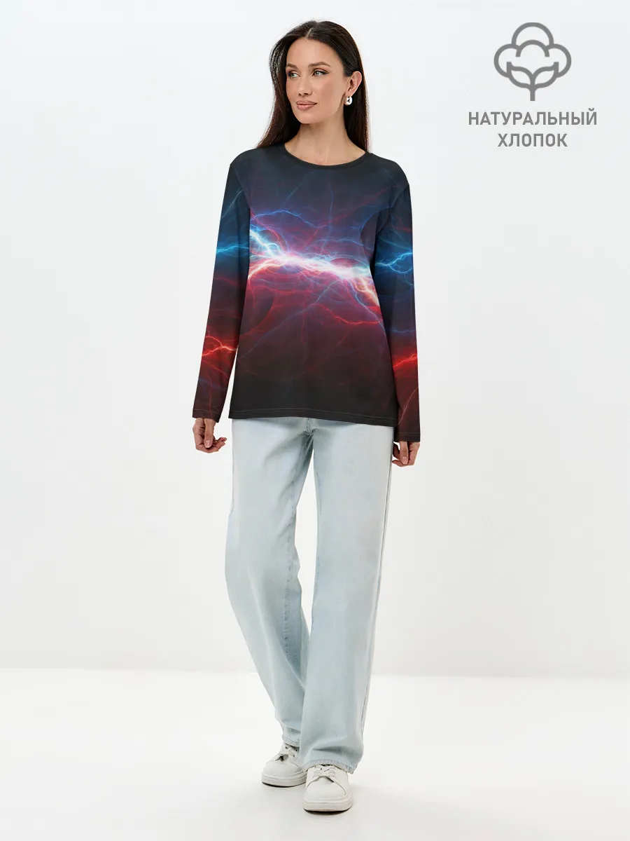 Лонгслив женский. Хлопок / СТОЛКНОВЕНИЕ МОЛНИЙ