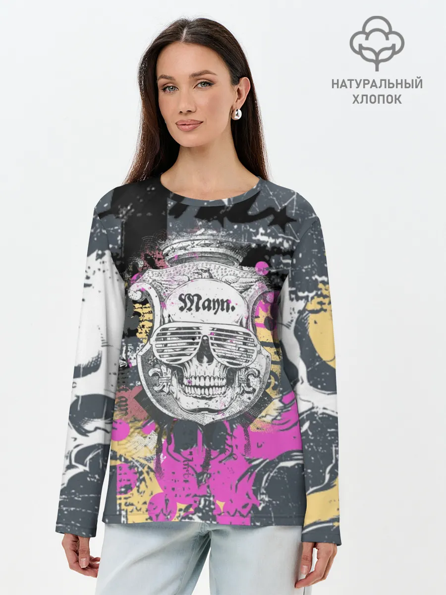 Лонгслив женский. Хлопок / Череп.