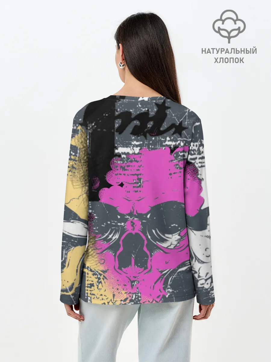 Лонгслив женский. Хлопок / Череп.