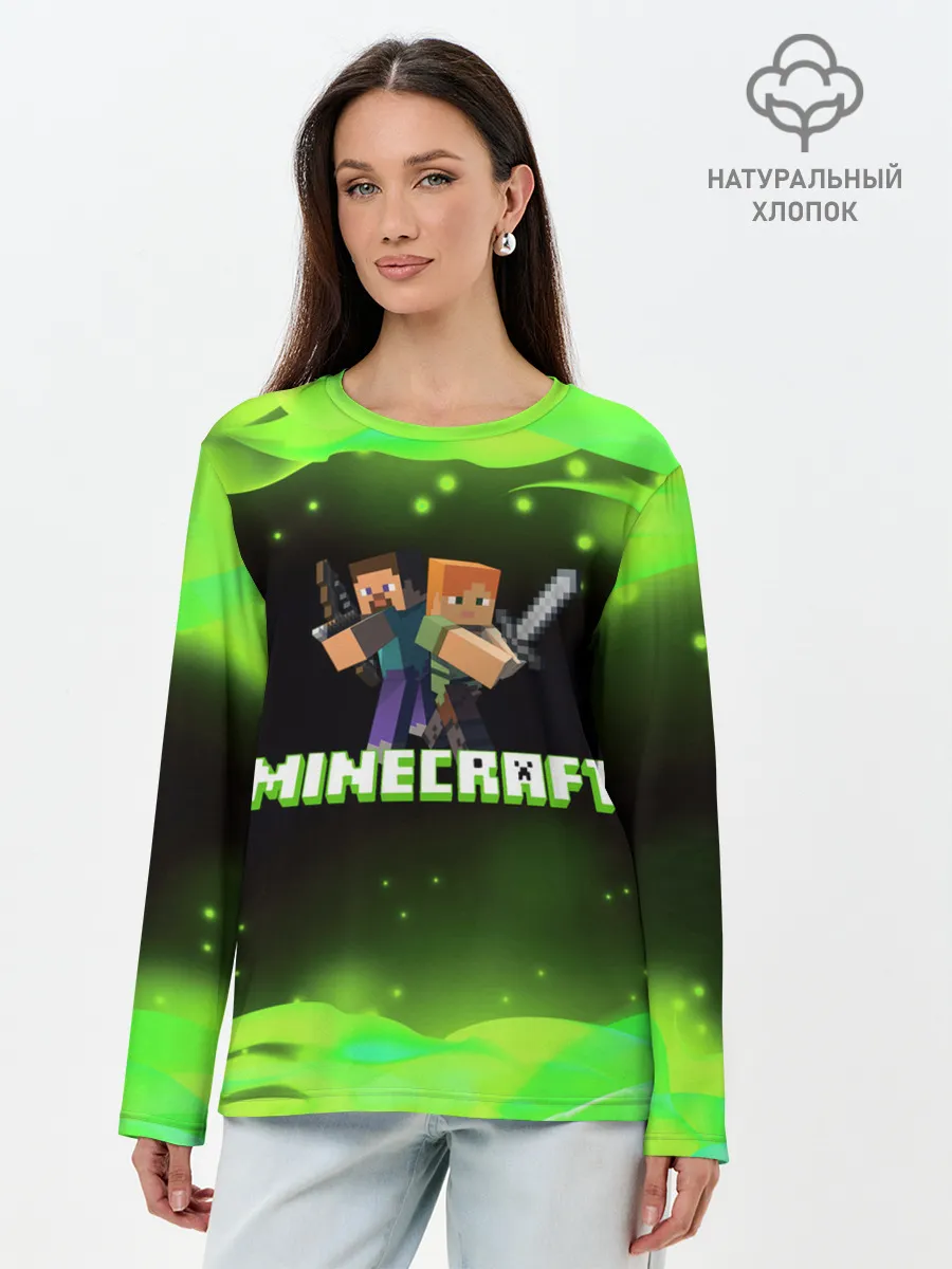 Лонгслив женский. Хлопок / Minecraft 1